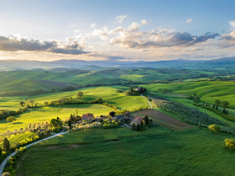 Beautiful Tuscany landscape drone view in Italy