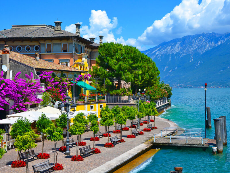Beautiful,Spring,View,Of,Limone,Sul,Garda,,Promenade,In,Flowers.