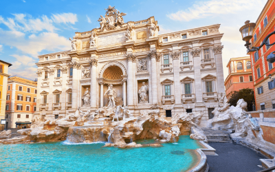 Blog-1-Roma Sonhos fluem livremente na Fontana di Trevi, coração de Roma.