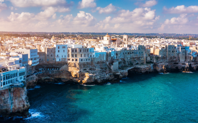 Spectacular cityscape of Polignano a Mare town, Puglia region, Italy, Europe. Polignano Al Mare, scenic small town in Puglia, Italy. Polignano a Mare village on the rocks, Bari, Apulia, Italy 2