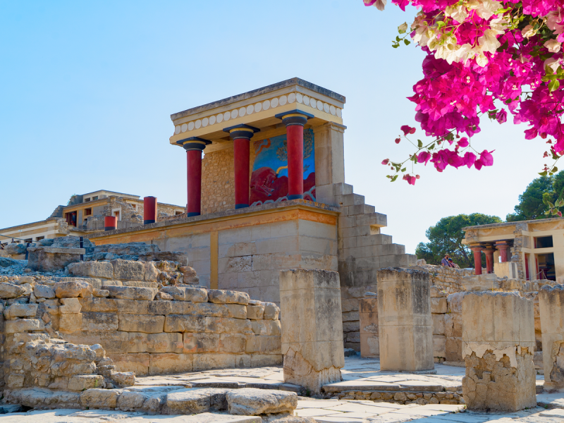 detalhes das ruínas antigas do famoso palácio de Cnossos em Creta, Grécia